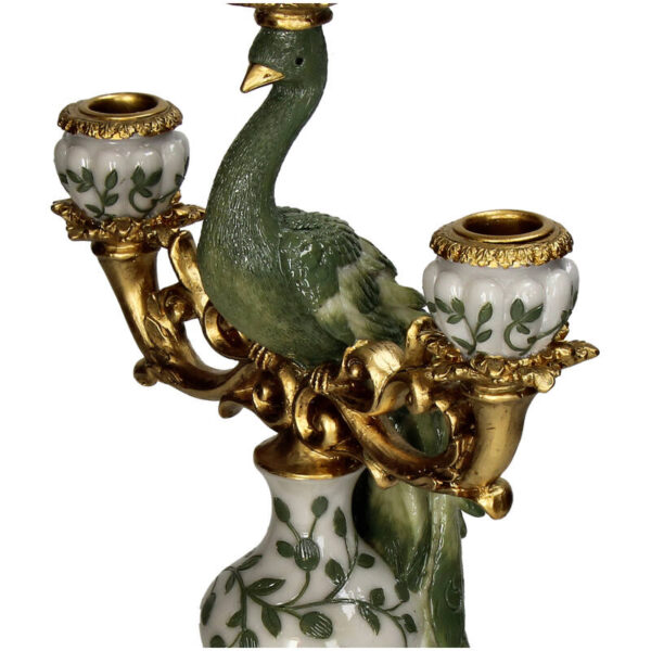 Candle Stick Peacock Polyresin Green - Image 3