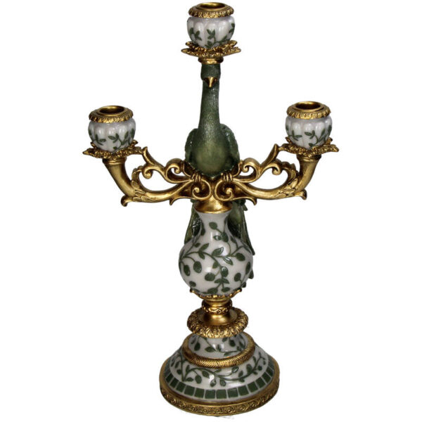 Candle Stick Peacock Polyresin Green - Image 1