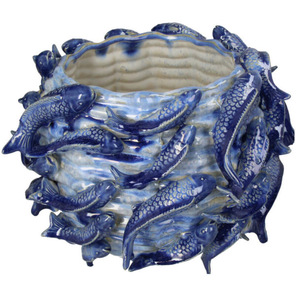 Planter Fishes Fine Earthenware Blue - Image 1